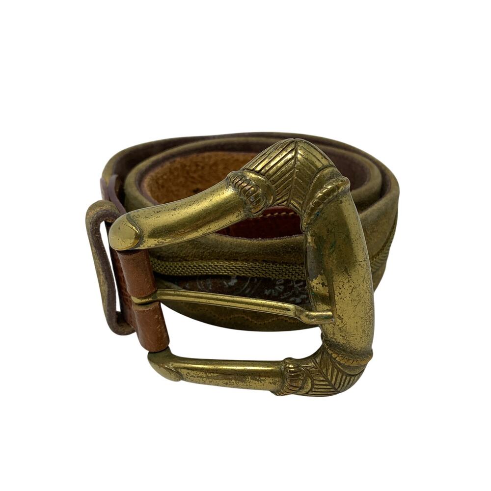 VTG Mixed Media Boho Style Belt Womens Apx Sz Small Suede Metal Gold Tone Buckle